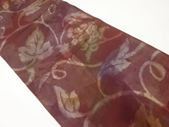 JAPANESE KIMONO / ANTIQUE FUKURO OBI / SILK / WOVEN GRAPES